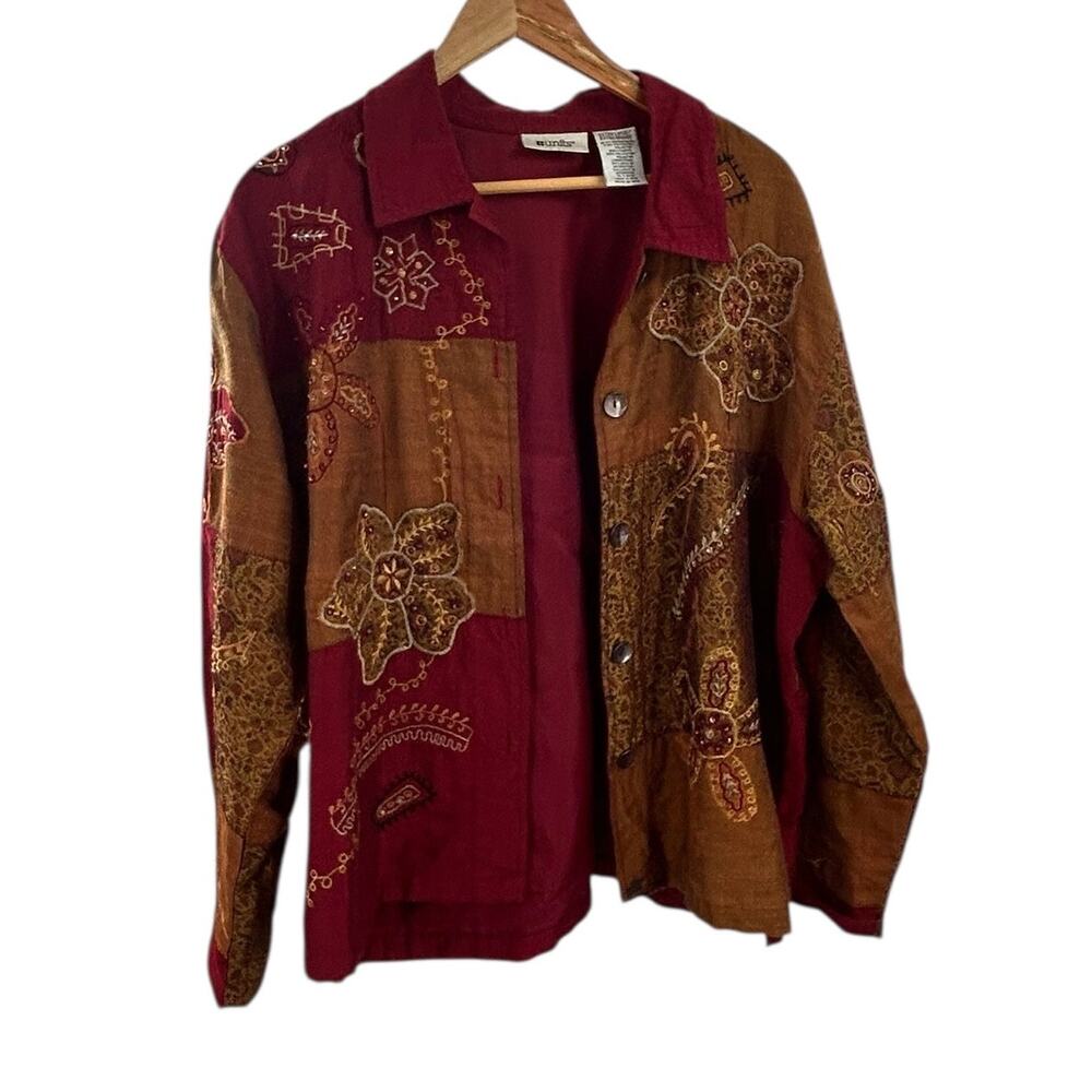 Units Woman XL Vintage Patchwork‎ Shirt Jacket Multicolor Button Up Artsy Retro